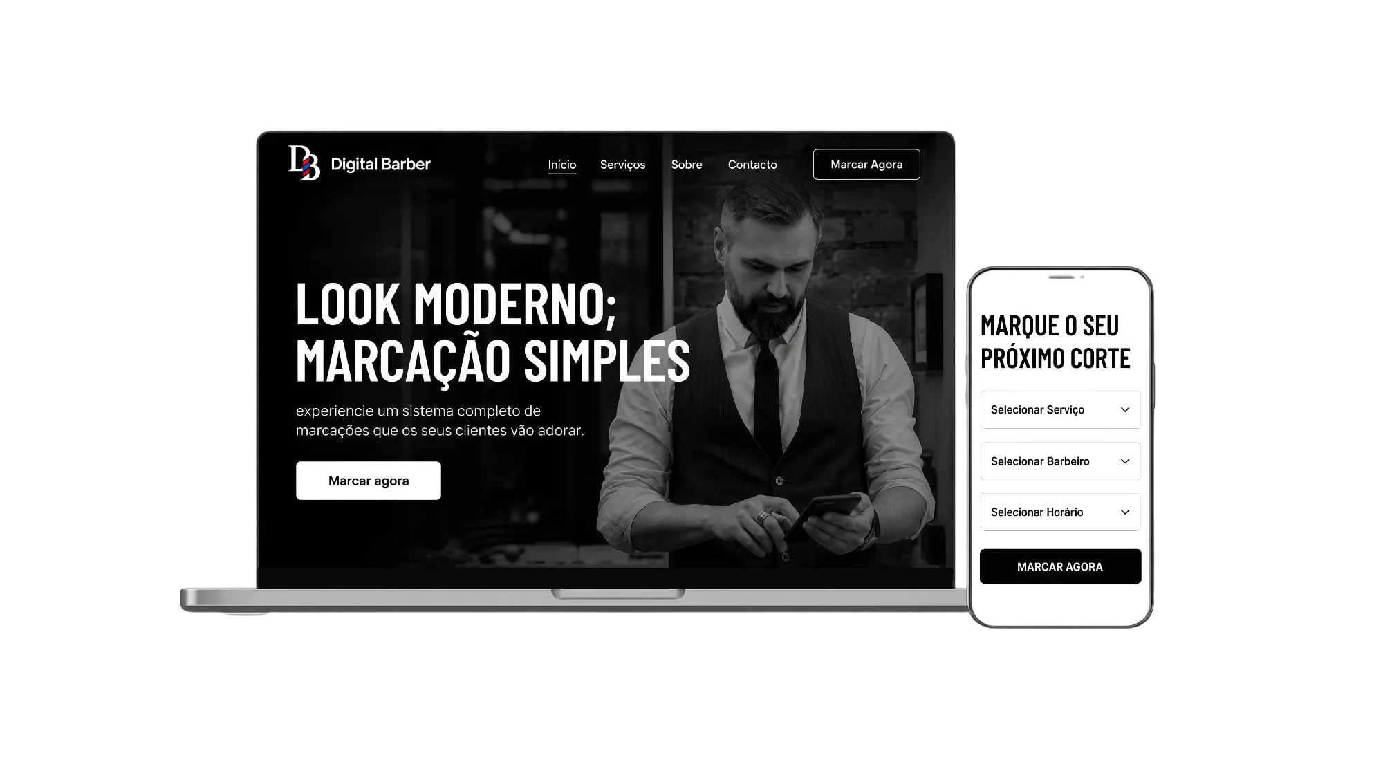 Pré-visualização dos websites da Digital Barber em vários dispositivos